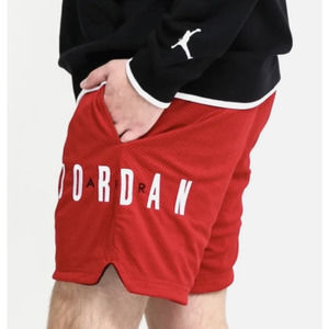 Nike | Air Jordan Red Mesh Side Logo Spell-Out Lined Basketball Gym Shorts